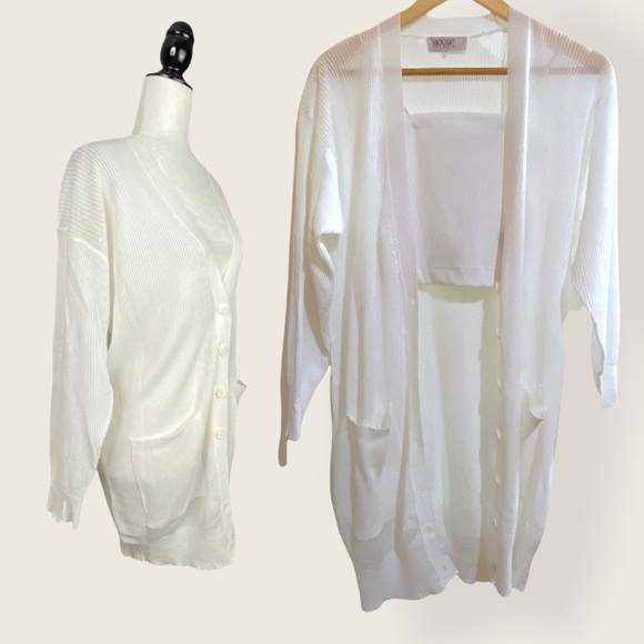 House of CB Stefania White Sheer Midi Cardigan XS - Picture 6 of 16